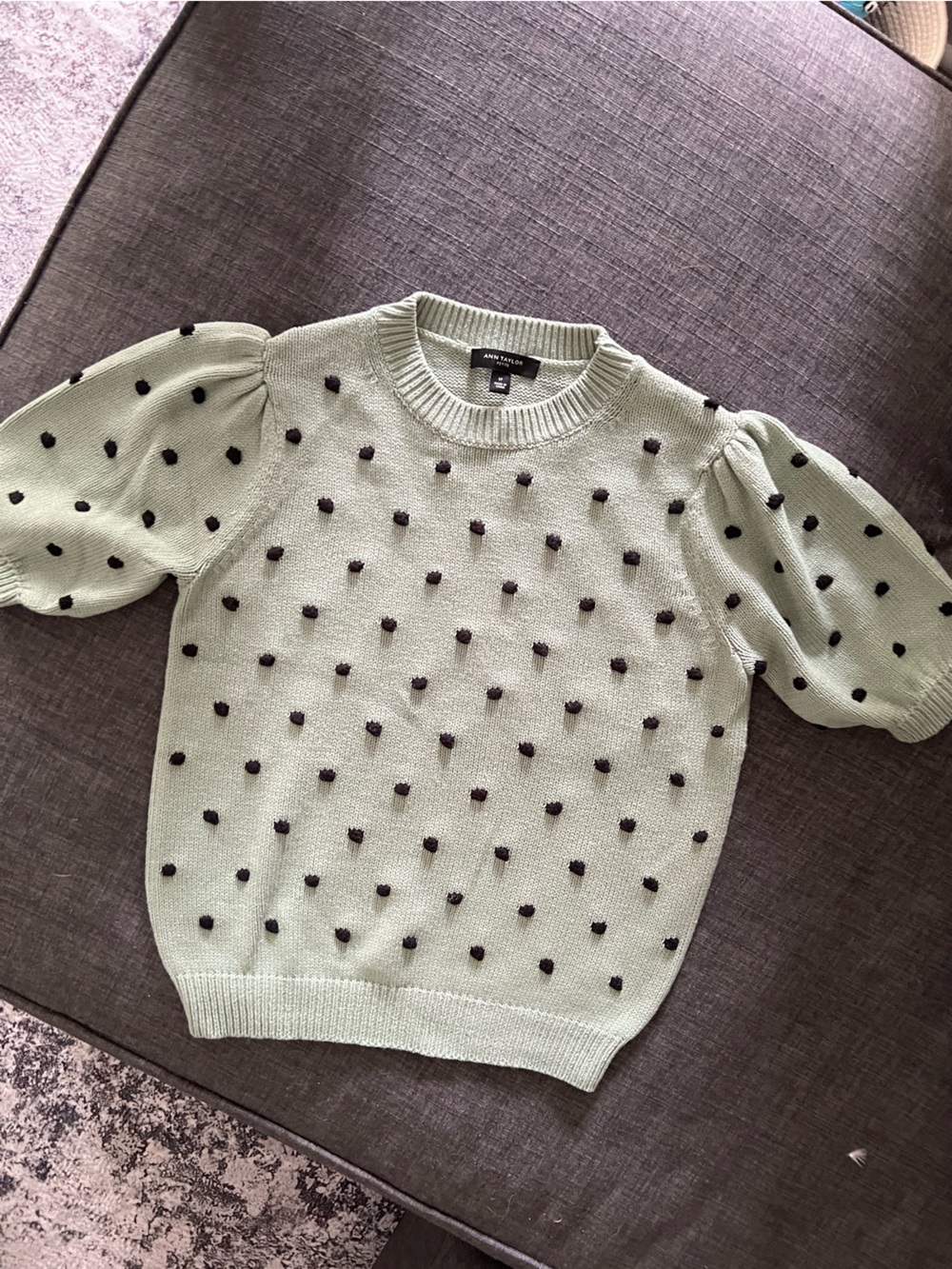 Ann Taylor Mint Green Polka Dot Knit Short Sleeve Sweater